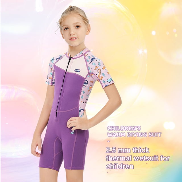 2.5MM Sleeved Kids Wetsuit Keep Warm Rash Guard Sunscreen Warm Front Zipper Swimwear Surf Suit for Girls Youth Teen Toddler Child M