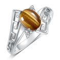 thumbnail image 3 of RYLOS Rings for Women Sterling Silver Greek Key Designer Ring 9X7MM Gemstone & Diamond Ring November Tiger Eye Jewelry Size 7, 3 of 7