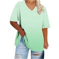 thumbnail image 2 of Ovbmpzd Womens Tops Plus Size Short Sleeve V-Neck Green Comfy Gradient Color Blouses Womens Camisole L, 2 of 6