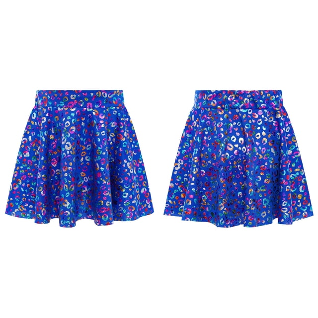 Lejafay Girls Flared Pleated A-Line Skirts Shiny Metallic Dance Performance Costume Cheerleading Uniform Blue S