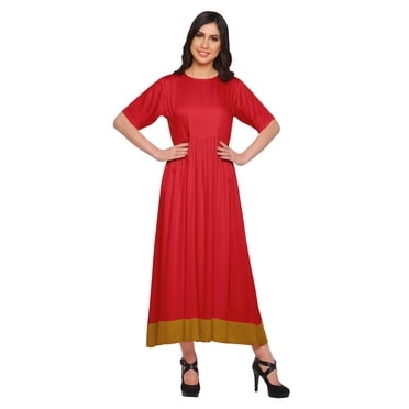 Moomaya Robe Plissée en Coton Uni à Manches au Coude Kurti Indienne Tenue d'Été pour Femmes