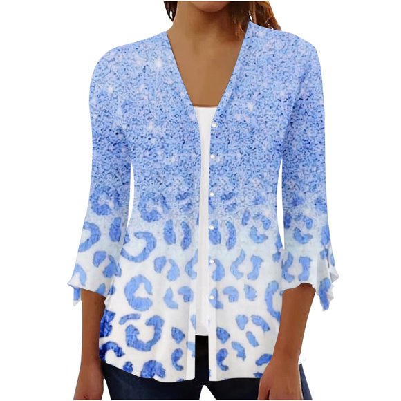 Women Cardigan 3/4 Sleeve Button Down Floral Kimonos Lightweight Cardigan Dressy Casual Fall Clothes Tops