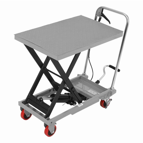 Hydraulic Lift Table, 500lbs Capacity Single Scissor Lift Cart with 28.5" Lifting Height, 4 Wheels, Non-Slip Pad, Manual Elevating Cart for Material Handling/Transportation, Grey