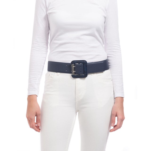Vince Camuto Ceinture Extensible avec Boucle Recouverte de Serpent Embossé, Marine