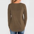 thumbnail image 4 of Timegard Hauts pour Femmes Col en V Cranté Boutons Manches Longues Couleur Unie Confortable Automne Décontracté Tee Tops Amples, 4 of 4