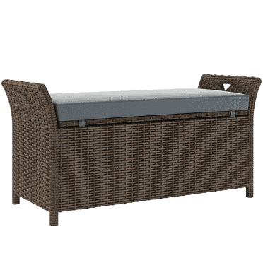 Outsunny Banc de Rangement en Osier 2-en-1 pour Patio avec Coffre de Rangement de 27 Gallons, Gris Foncé - Ensemble de 1