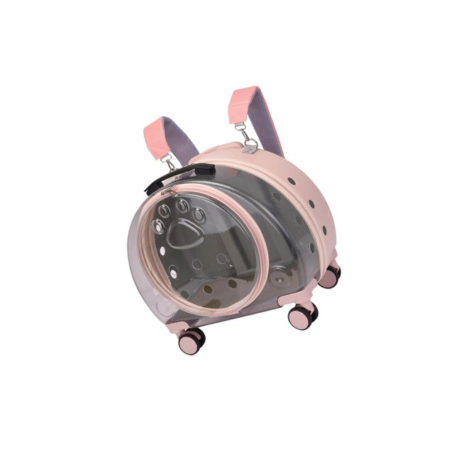 Maoww Kitten Bag Backpack Handbag with Wheels Durable Dog Trolley Case for Puppy Translucent Pink