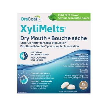 XyliMelts® Dry Mouth Stick-On Melts for Saliva Stimulation For the Day and While sleeping .LONG-LASTING RELIEF Sticks and stays on gum to coat, moisturize, and lubricate.Reduce Morning Dry Mouths