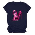 thumbnail image 1 of JIRNDf T-Shirt pour Femmes Hauts Mode Été Tendance Manches Courtes Col Rond Cancer du Sein Imprimé Ample Mignon Graphique T-Shirts pour Femmes Marine TG, 1 of 4