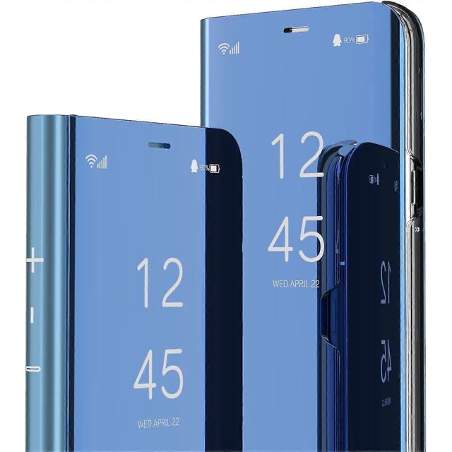 (Bleu) Étui Miroir avec Support pour Samsung Galaxy A55, Étui en Cuir Antichoc Mince Tout Inclus pour Galaxy A55