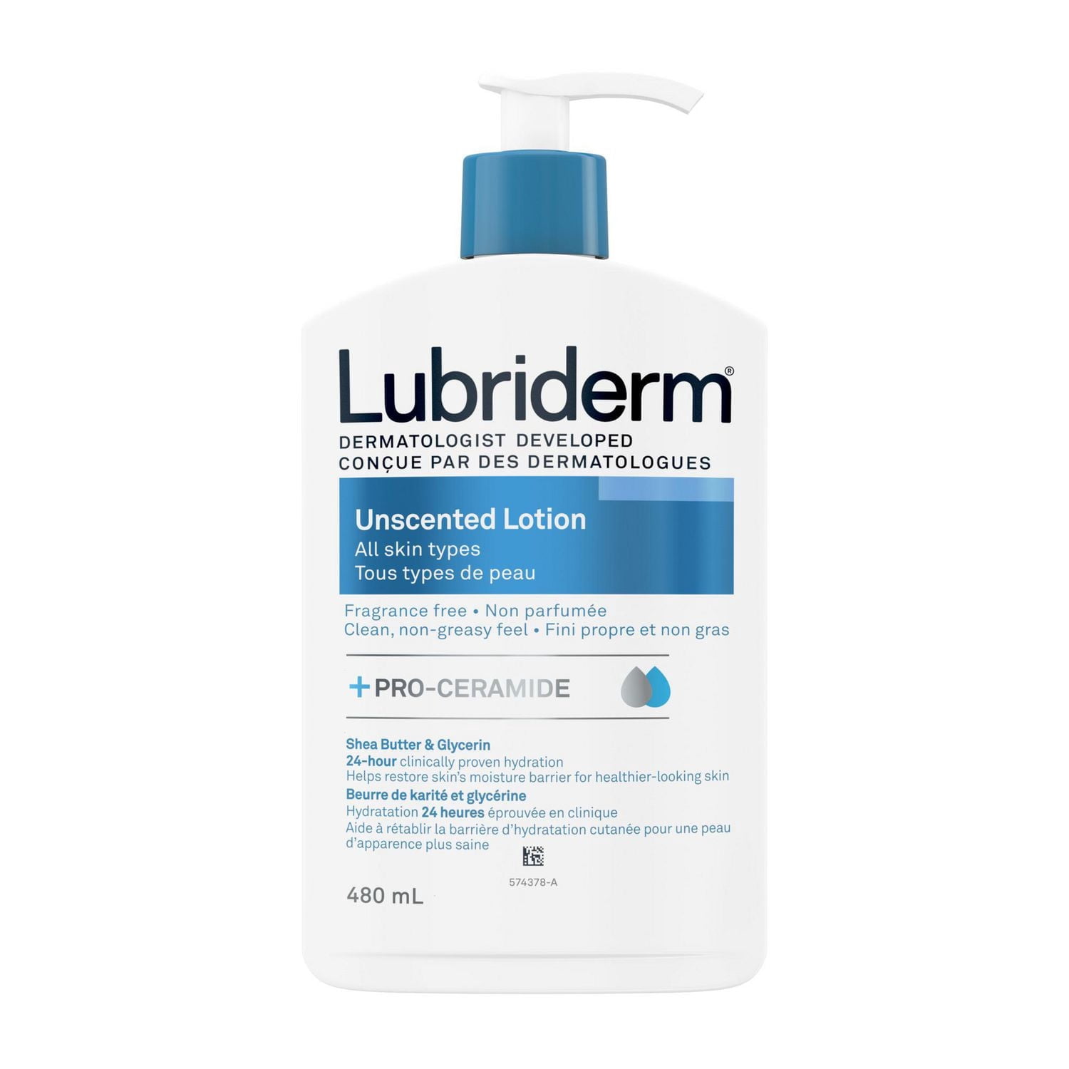 Lotion Lubriderm sans parfum, beurre de karité et glycérine, peau sèche, mains, crème hydratante pour le visage, sans parfum
