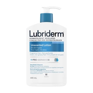 Lubriderm Unscented Lotion, Shea Butter and Glycerin, Dry Skin, Hand, Face Moisturizer, Fragrance Free