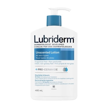 Lubriderm Unscented Lotion, Shea Butter and Glycerin, Dry Skin, Hand, Face Moisturizer, Fragrance Free