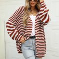 thumbnail image 2 of Women's Color Block Rib Knit V-Neck Button Down Cardigan Long Sleeve Slim Fit Casual Sweater Coat, 2 of 7