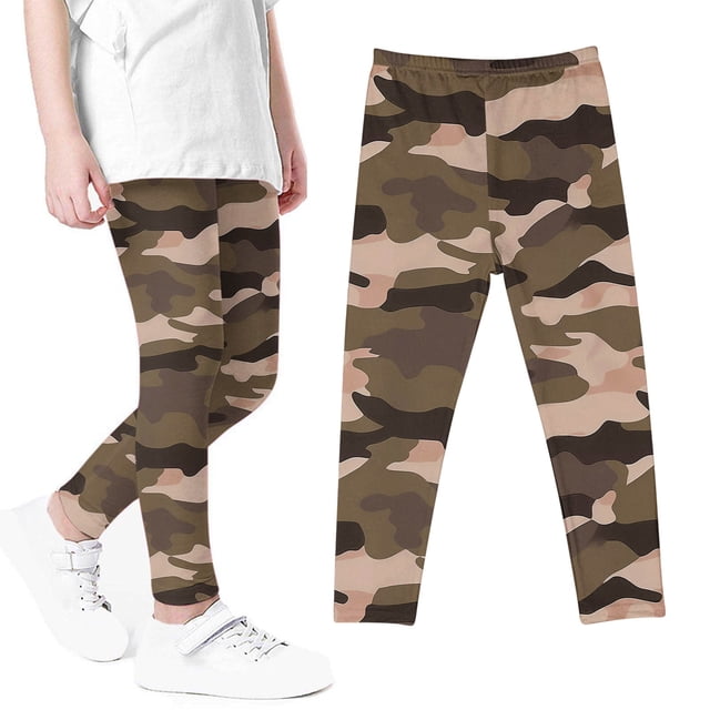 RXIRUCGD Pantalon Camouflage Imprimé pour Filles Taille Haute Extensible Collants Doux Leggings d'Été pour Enfants pour l'École ( Café, Taille : 3 Ans )