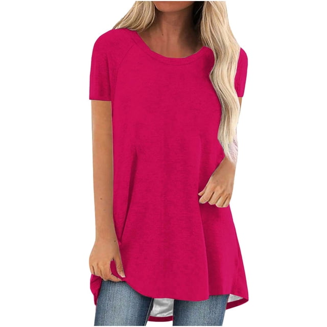 Tuniques d'Été pour Femmes à Col Rond, Manches Courtes, Coupe Ample, T-Shirts Confortables pour Femmes, Décontractés, Confortables et Fluides, Chemisiers pour Dames