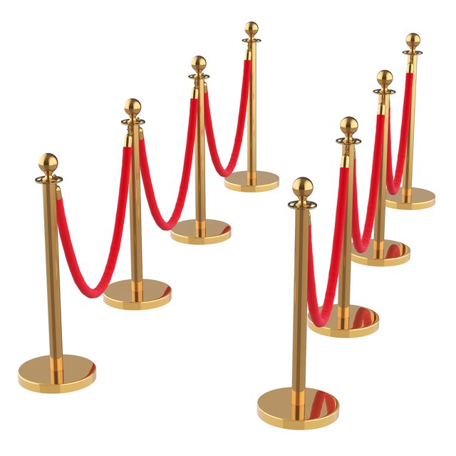 Crowd Control Stanchion Barrier Set Available in 8 Pack or 12 Pack, Gold Finish Posts with 5 Foot Red Velvet Ropes, Red Carpet Stanchions for Wedding, Party, Banquet and Trade Show Exhibition