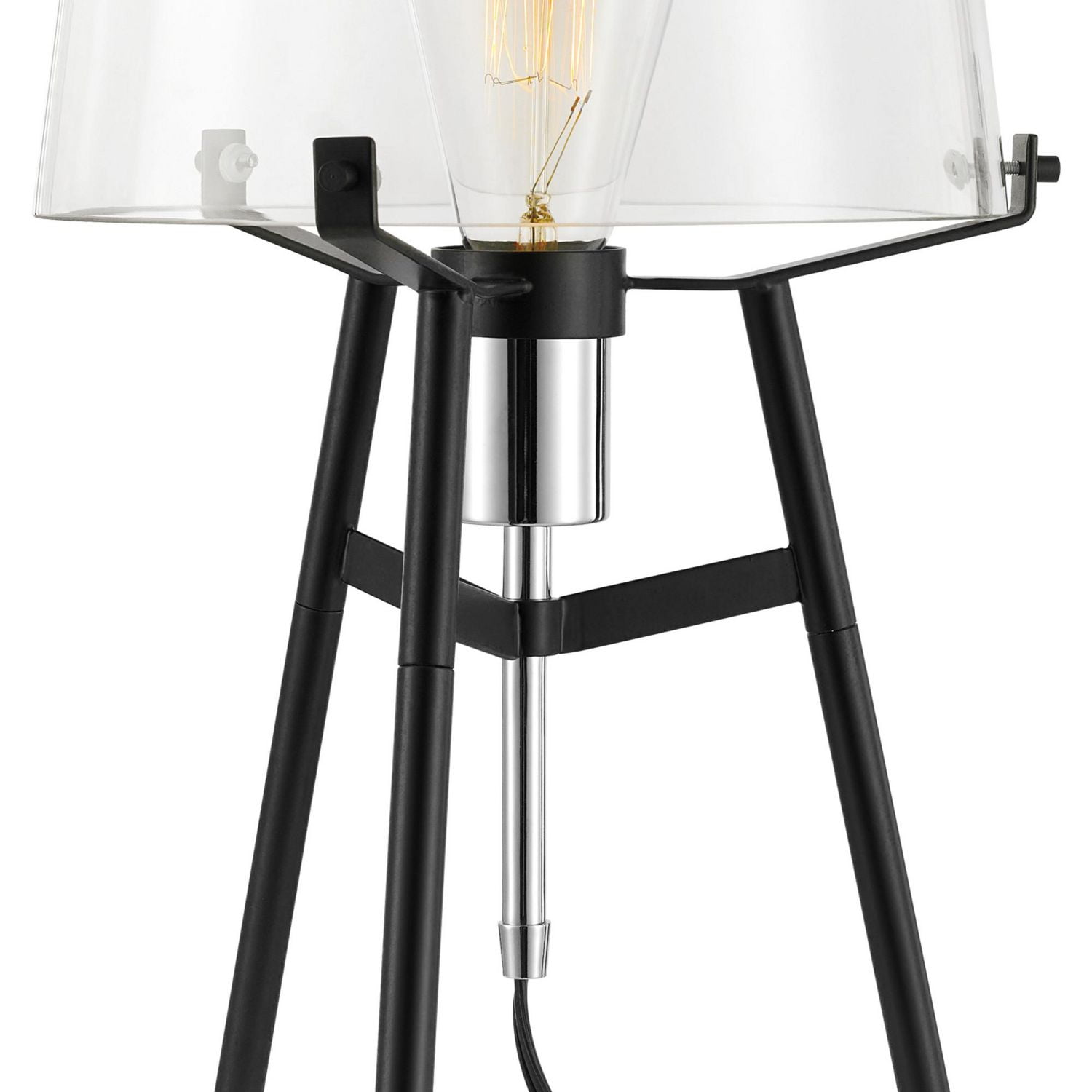 Globe Electric Lancaster 20" Table Lamp, Black Finish, Exposed Chrome Socket, Metal Base, Clear Glass Shade, In-Line Rocker Switch, 67024