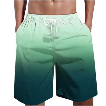 Meichang Mens Summer Beach Shorts Big and Tall Lightweigt Quick Dry Swim Trunks Fashion Gradient Printed Elastic Waist Drawstring Surfing Board Shorts Green 5XL