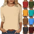 thumbnail image 1 of Jovati Blouse Décontractée Unie à Col Rond à Manches Trois Quarts pour Femmes, Mélange Polyester Spandex, Coupe Confortable Respirante, Tenue Quotidienne Polyvalente, Tissu Extensible Doux, Entretien Facile, 1 of 6