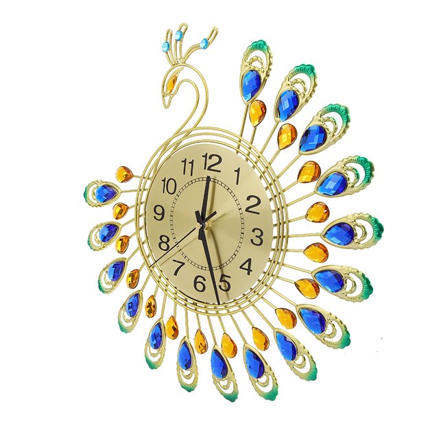 Clock, Energy-Saving Non Ticking Clock, Silent Clock Peacock Shape For Office Living Room Bedroom Home