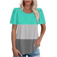 thumbnail image 1 of Plebaso Hauts pour Femmes Chemises à Oeillets à Blocs de Couleur Manches Courtes T-Shirts Amples Décontractés Col Rond Blouses Tendance, 1 of 6