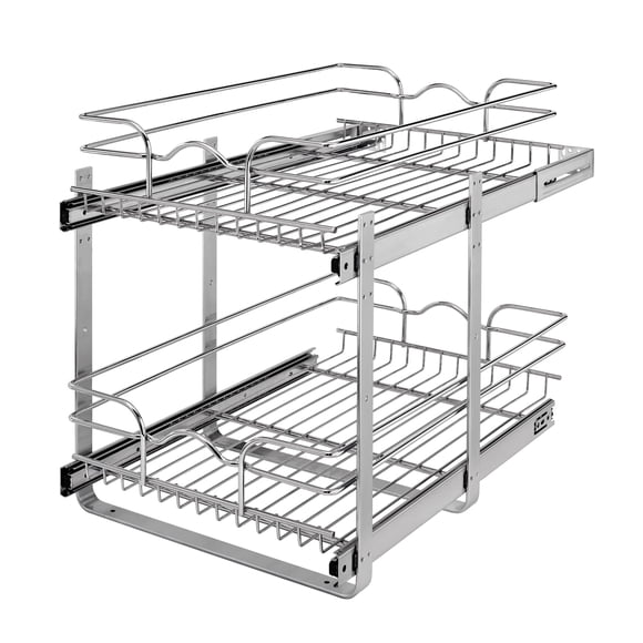 Rev-A-Shelf 5WB2-1522CR-1 15 x 22 Inch 2-Tier Wire Basket Pull Out Shelf Storage for Kitchen Base Cabinet Organization, Chrome