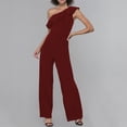 thumbnail image 2 of Yuyuzo Women Rompers 1 Shoulder Sleeveless Ruffle High Waist Loose Wide Leg Pants Elegant Jumpsuits, 2 of 5