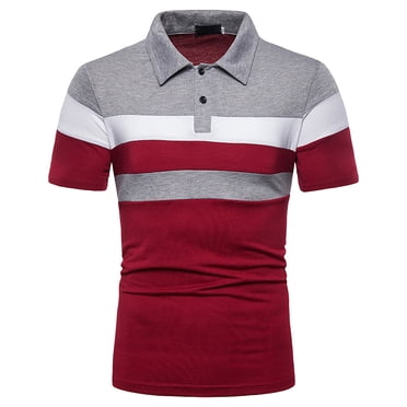 Pisexur Polo Shirts for Men Personality Men's Casual Slim Short Sleeve Patchwork T Shirt Top Blouse(Available in Big & Tall)