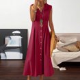 thumbnail image 1 of Ovzne Robes pour Femmes Robe Femme Été Coton et Lin Couleur Unie Décontractée Col Rabattu Sans Manches Robe à Boutons Robe Femme Liquidation, 1 of 6