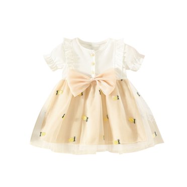 vdgthytj Robe en Tulle pour Bébés et Tout-Petites Filles, à Volants, Manches Courtes, Nœud, Été, Ligne A, Robe d'Été, Princesse, Robes de Fête