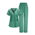 thumbnail image 1 of RXMEKW V-Neck Tunic And Pants Set For Women, 95% Polyester 5% Spandex, Short Sleeve Scrub Uniform For Medical Professionals, 1 of 9