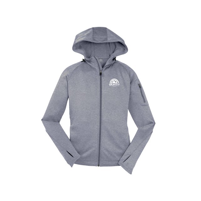 Gravity Outdoor Co. Veste à Capuche en Polaire pour Femmes - Logo Blanc - Chiné - L