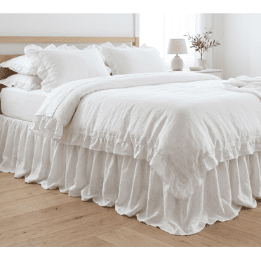 Q VITA 100% French Linen Ruffled Bed Skirt – King Size, Off-white Color – 20" Drop, Enzyme Washed, OEKO-TEX Certified – Elegant Dust Ruffle for Bedroom Décor, Designed in Canada
