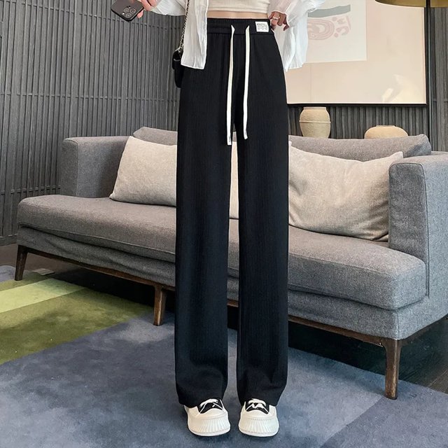 Solid Fashion Simple Wide Leg Pants Women Korean Popular Loose Pants Women Summer New Drawstring Design Y2K Trousers