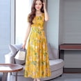 thumbnail image 2 of Liquidation! Hontri Robe Femme Mode Été Grâce Mi-Mollet Manches Courtes Plage Imprimée Robe Décontractée pour Femme Jaune G, 2 of 7