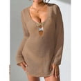 thumbnail image 4 of Pounoo Robe Courte Sans Manches à Col en V Ajourée pour Femmes, Cache-Maillot de Plage au Crochet, Garniture Colorée à Franges, Maillot de Bain Assorti, Tenue de Fin de Semaine, Cadeau, 4 of 5
