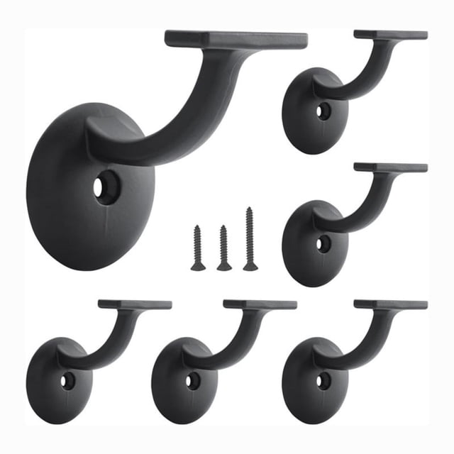 Hand Rail Bracket, Heavy Duty Stair Support for Home or Offices Stairways Handrail, Matte Black 6 Pack