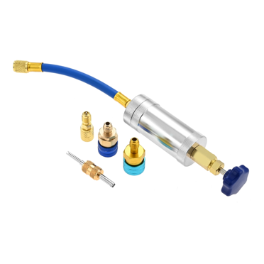 R134A R1234YF R410A Seringue de Remplissage d'Huile pour Injecteur de Teinture à l'Huile CA 1/4 Po SAE et 1/4 Po SAE pour Système Réfrigérant R1234YF, 1 x Ensemble d'Injecteur de Teinture à l'Huile