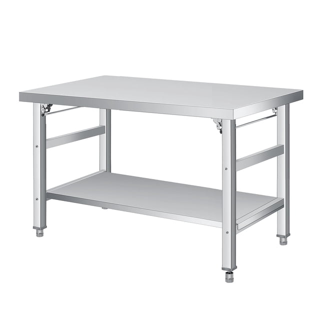 BeesClover Table de Travail Pliable en Acier Inoxydable Robuste de 920 lb, Certifiée NSF, Tablette Ajustable, pour Restaurant, Garage, Patio Ou Traiteur