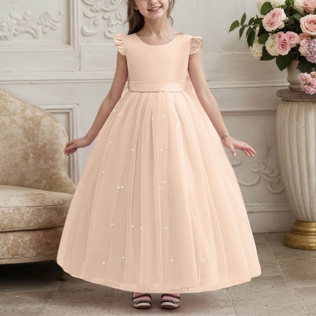 Robes pour Préadolescentes Robe en Tulle Sans Manches à Volants Robes d'Été pour Filles Robe Chic pour Filles Robes pour Filles Taille 10-12 Ans