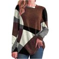 thumbnail image 1 of IROINID Liquidation Hauts pour Femmes Grande Taille Détente Col Rond Manches Longues Chemise Ample Imprimée Blouse Hauts, Café, 1 of 9