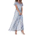 thumbnail image 1 of WTXUE Robes d'Été pour Femmes 2024, Robe d'Été Décontractée à la Mode pour Femmes à Fleurs, Col en V, Manches Courtes, Longue, Col en V, Manches Courtes, Patte, Robe de Loisirs, Gris, 1 of 4