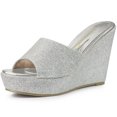 thumbnail image 1 of BLISSFUL STEP Sandales à Talon Compensé à Paillettes pour Femmes, Mules à Plateforme à Bout Ouvert Argent 7, 1 of 6