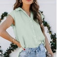 thumbnail image 3 of Blouse Décontractée d'Été pour Femmes à Manches Courtes, Boutonnée, Couleur Unie, Col Rabattu, T-Shirt, Hauts, 3 of 7