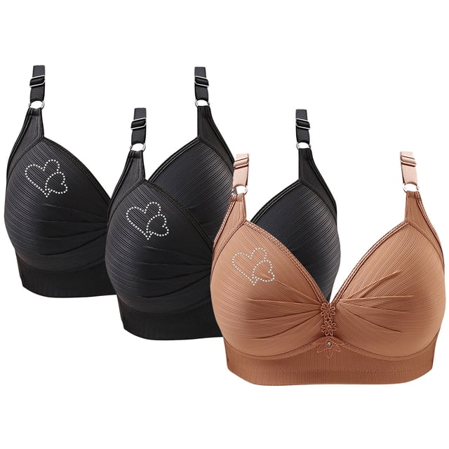 Bras for Women, 3PCS Womans Printing Gathered Together Large Size Daily Bra Underwear No Rims