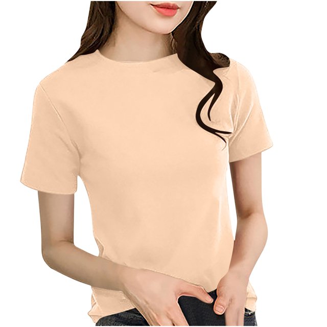 Women Tops Under 10 Dollars Cute Tops Women Womens Summer Short Sleeve Tops Crew Neck Lightweight Pullover Sweaters Loose Dressy Casual Blouse Basic Clothes