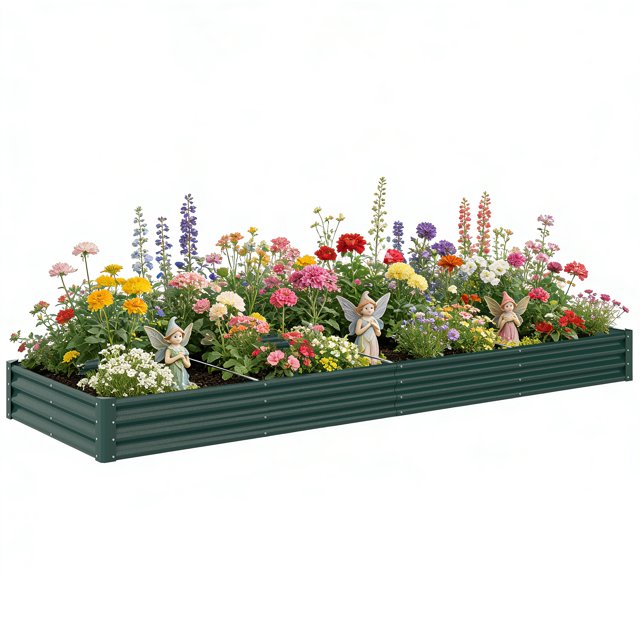 Outsunny Jardinière Surélevée Galvanisée 12x4x1 Pi, Fond Ouvert, Vert