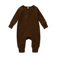 thumbnail image 1 of Baby Boy Girl Button Romper One Piece Solid Color Knit Ribbed Jumpsuit, 1 of 2