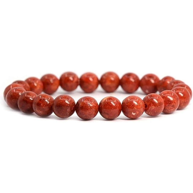 Bracelet Extensible Unisexe en Perles Rondes 8 mm en Forme d'Éponge Rouge en Corail Gemstone 7 Pouces
